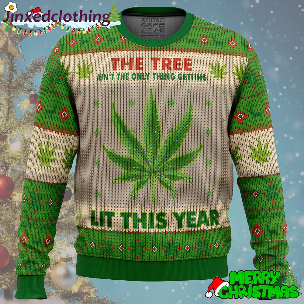 Lit This Year Weed Ugly Christmas Sweater Xmas Party 